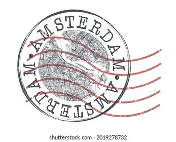 Amsterdam, Netherlands Stamp Map Postal. Silhouette Seal Roads and Streets. Passport Round Design. Vector Icon. Design Retro Travel National Symbol.