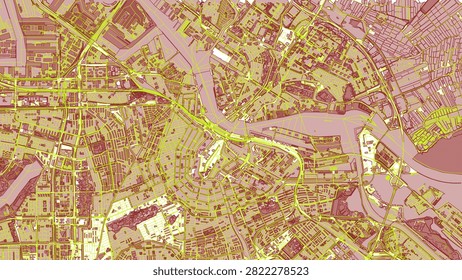 Amsterdam, Netherlands Vector Map with Neon Yellow and Maroon Detail