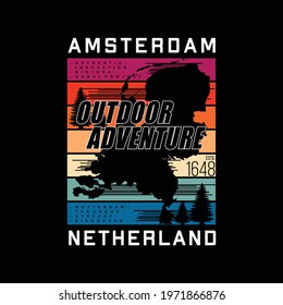 amsterdam, outdoor adventure graphics design typography, t shirt vectors, exotic sunset, water country