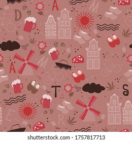 Amsterdam pattern seamless design. Decoration travel series