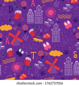 Amsterdam pattern seamless design. Decoration travel series