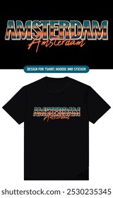 Amsterdam retro t-shirt design. T-shirt print design with retro vintage style color gradation typography. Typography for tee prints, posters, stickers and clothing
