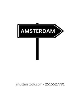 Sinal de estrada de Amsterdã. Nome da cidade na ilustração de vetor de projeto de placa de sinais de trânsito rodoviário preto.