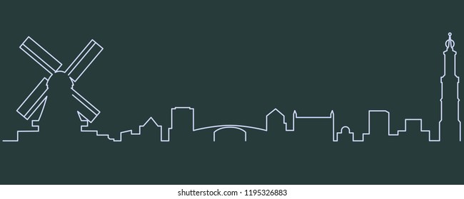 Amsterdam Single Line Skyline