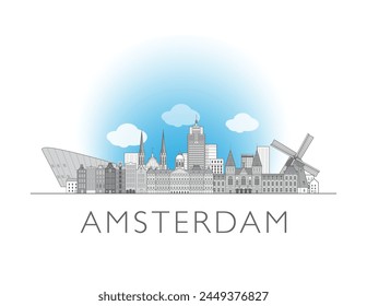 Amsterdam skyline cityscape line art style vector illustration