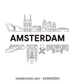 Amsterdam skyline. Cute And Funny Doodle Style. Vector illustration. Original design for souvenirs