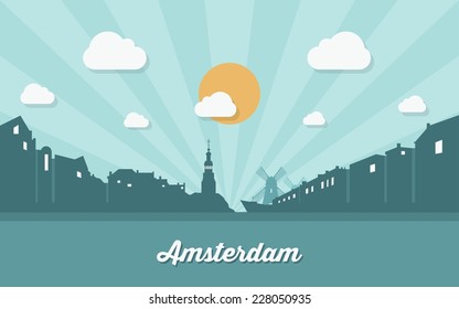 Amsterdam skyline - flat design - vector illustration