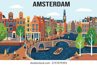 Amsterdam Skyline Flat Vector Illustration