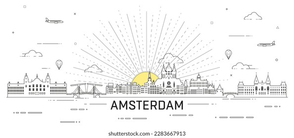 Amsterdam skyline line art vector illustration