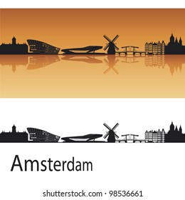 Amsterdam skyline in orange background in editable vector file