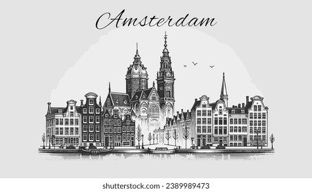 Skyline Panorama Vektor Illustration von Amsterdam