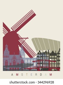Amsterdam skyline poster in editable vector file