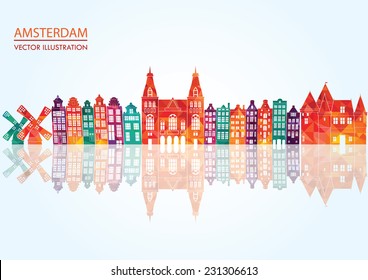 Amsterdam skyline. Vector illustration