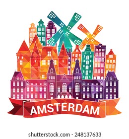 Amsterdam skyline. Vector illustration