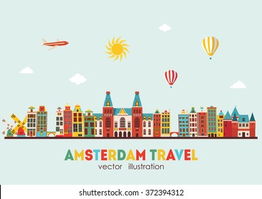 Amsterdam skyline. Vector illustration