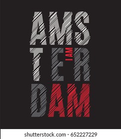 Amsterdam tee print. T-shirt design graphics stamp label typography. Vector illustration.