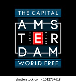 amsterdam typography t shirt graphic design, vector illustration artistic concept,urban culture for young generation fashion style