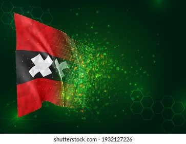 Amsterdam, vector 3d flag on green background with polygons and data numbers