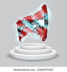 Amsterdam, vector 3d flag on the podium surrounded by a whirlwind of magical radiance