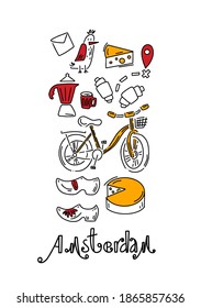 Amsterdam vector elements set. Travel and Tourism Concept. Travel poster, postcard