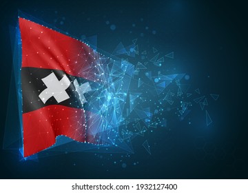 Amsterdam,  vector flag, virtual abstract 3D object from triangular polygons on a blue background