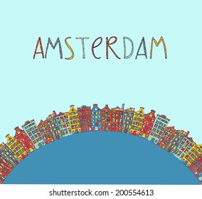 Amsterdam, vector hand drawn illustration. Travel , Europe.