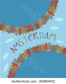 Amsterdam, vector hand drawn illustration. Travel Europe.