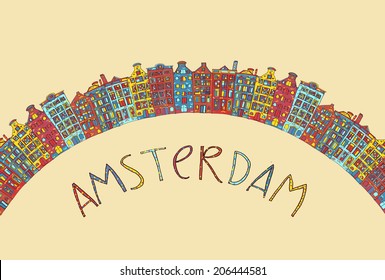 Amsterdam, vector hand drawn illustration. Travel Europe.