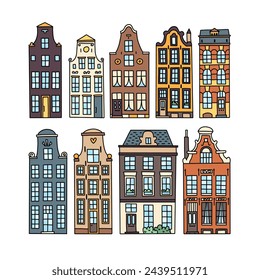 Amsterdam vector houses on white background. Cute vector house illustration. Building and architecture clipart