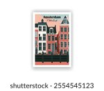 Amsterdam. Vector illutration. Vintrage travel poster. Wall Art and Print Set for Hikers, Campers, and Stylish Living Room Decor.