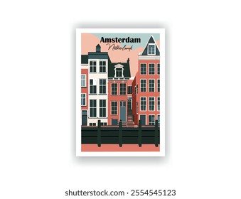Amsterdam. Vector illutration. Vintrage travel poster. Wall Art and Print Set for Hikers, Campers, and Stylish Living Room Decor.