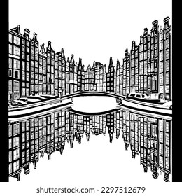 Amsterdam Vector Minimal Line Art No White Background
