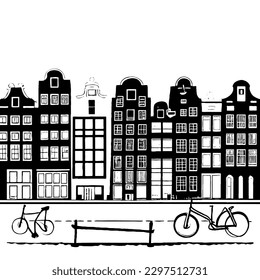 Vector de Amsterdam Línea Mínima Arte Sin Fondo Blanco