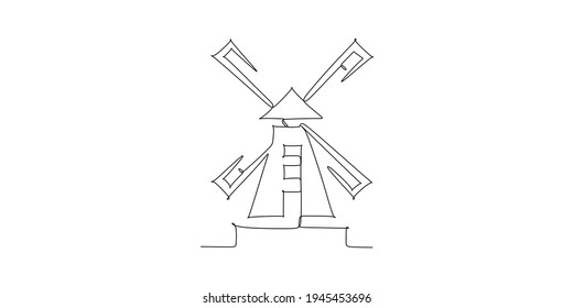 Amsterdam Windmill illustration Landmark - continuous one line drawing