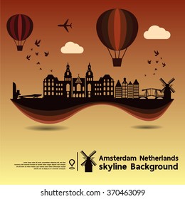 Amsterdam,Netherlands, skyline background and  travel destination, vector Illustration