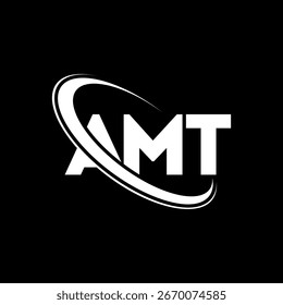 Logo de AMT. Diseño del logotipo de la letra de AMT. Logotipo de AMT con el círculo y el logotipo del monograma en mayúsculas. Tipografía AMT para tecnología, negocio y marca inmobiliaria.