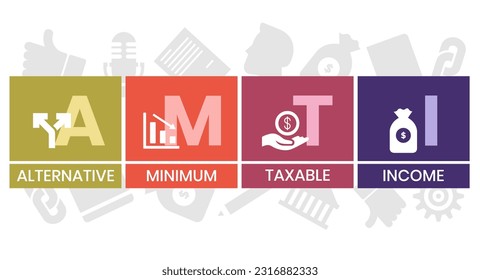 AMTI, Alternative Minimum Taxable Income acronym. Concept with keyword, people and icons. Flat vector illustration. Isolated on white.