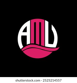 AMU logo monogram isolated on circle element design template, AMU letter logo design on black background. AMU creative initials letter logo concept. AMU.
