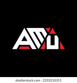AMU triangle letter logo design with triangle shape. AMU triangle logo design monogram. AMU triangle vector logo template with red color. AMU triangular logo Simple, Elegant, and Luxurious design.