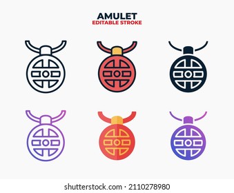 Amulet chinese icon set with different styles. Icons designed in filled, outline, flat, glyph and line colored. Editable stroke and pixel perfect. Can be used for web, mobile, ui and more.