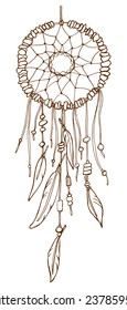 Amulet Dream catcher. Hand drawn illustration. Native american indian dream catcher, traditional symbol