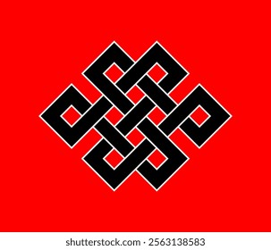 Amulet, endless Chinese decorative knot, black on red, vector