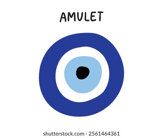 Amulet from the evil eye isolated icon. Traditional blue amulet. Inscription amulet or amulet sign from the evil eye. Vector illustration