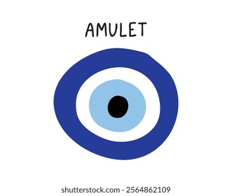 Amulet from the evil eye isolated icon. Traditional blue amulet. Inscription amulet or amulet sign from the evil eye. Vector illustration