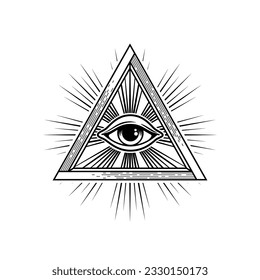 Amulet evil protection magic eye pyramid triangle. Vector all seeing eye magical witchcraft talisman, esoteric occult sacred symbol, boho style amulet