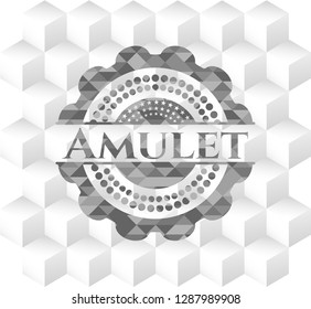 Amulet grey emblem. Retro with geometric cube white background