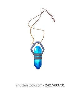 Amuleto en la cuerda con la gema azul estilo plano, ilustración vectorial aislado sobre fondo blanco. Elemento de diseño decorativo, activo mágico, GUI de juego en línea e interfaz