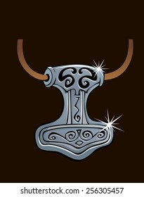 Amulet in the shape of hammer of Scandinavian god Thor, vector illustration