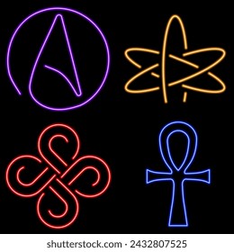 amulets and symbols group of neon icons, vector illustration, on a black background.