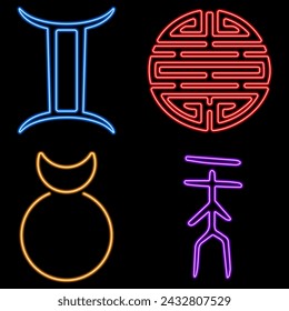 amulets and symbols group of neon icons, vector illustration, on a black background.